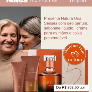 Menina Flor Loja Natura em Goiânia Dia das Mães Presente Natura Una Senses com Deo Parfum - Sabonete Líquido - Creme para as Mãos -Caixa Presenteável