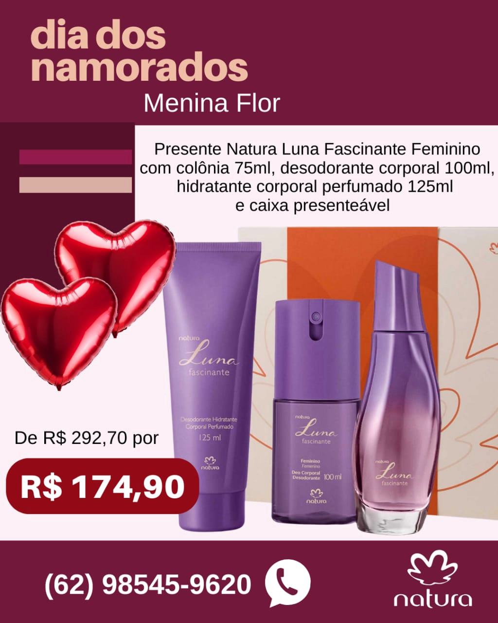 Loja Menina Flor Dia dos Namorados 2025 Presente Natura Luna Fascinante Feminino