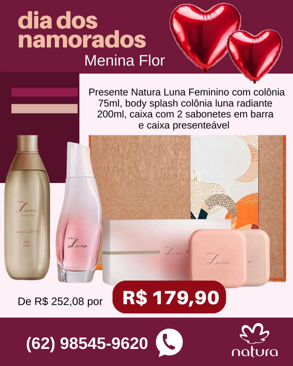 Loja Menina Flor Dia dos Namorados 2025 Presente Natura Luna Feminino com sabonetes